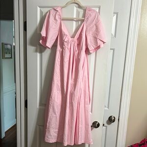 NWT Wishlist Baby Pink Tie Back Knotted Midi Dress Size Medium